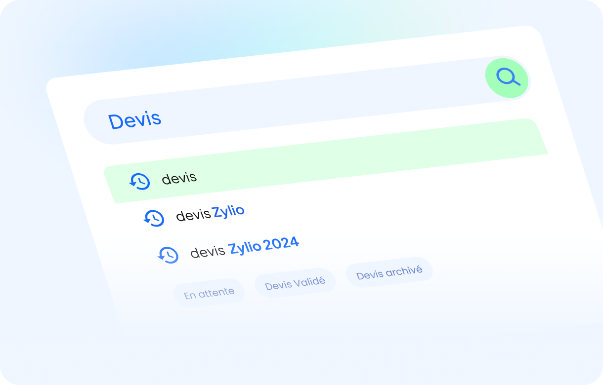 Recherche avancée Zylio - Exploration intelligente des devis et prestations fournisseurs